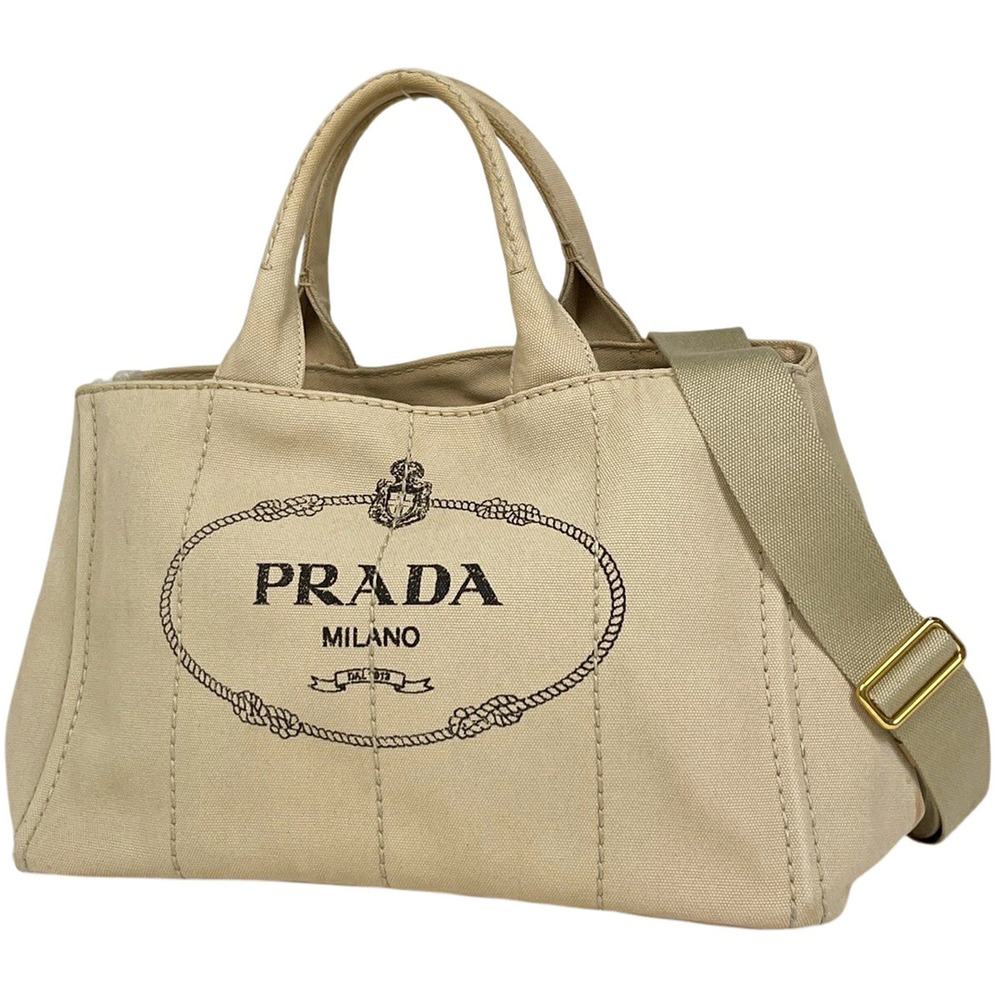 Prada Canapa Tote Handbag Canvas Beige Cream